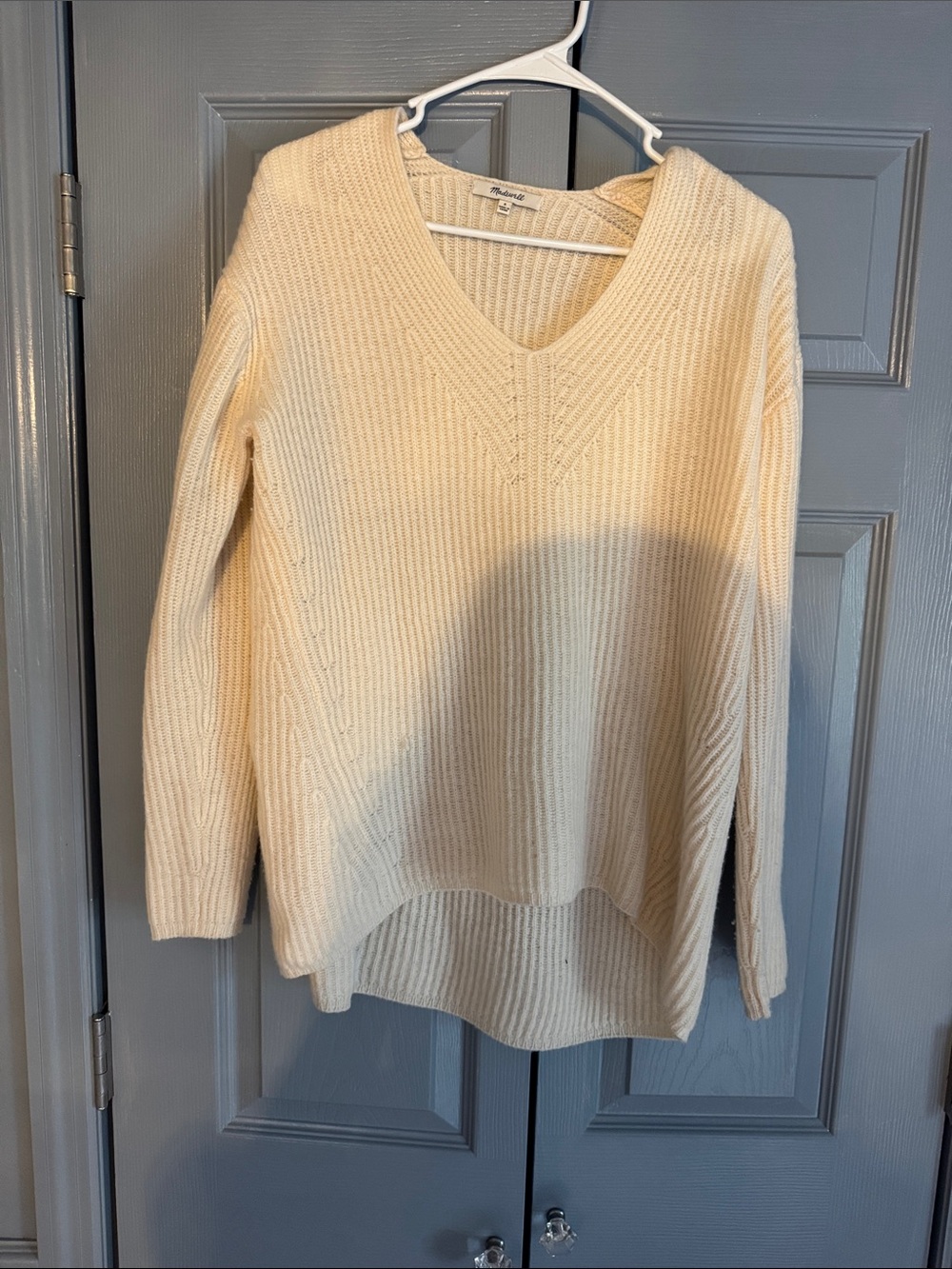 Madewell Cream V-Neck Ribbed Pullover